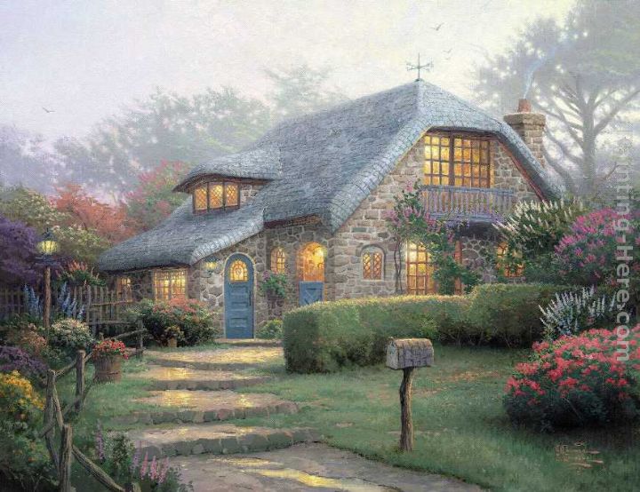 Lilac Cottage painting - Thomas Kinkade Lilac Cottage art painting